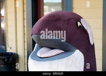 Large Soft Toy Orca outside a souvenir shop in Friday Harbor San Juan Island Washington State WA USA Stock Photo