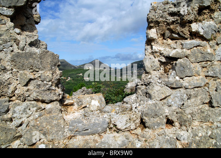 Breach in the walls of Anthousa Castle, fortress built by Ali Pasha ...