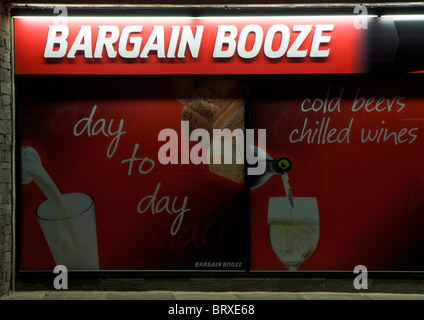 Shop sign: Bargain Booze Stock Photo