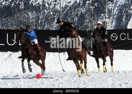 POLO MATCH, FRANCE VS RUSSIA, AT THE ALTIPORT, COURCHEVEL SKI RESORT AT 1850 METERS, SAVOY (73), FRANCE Stock Photo