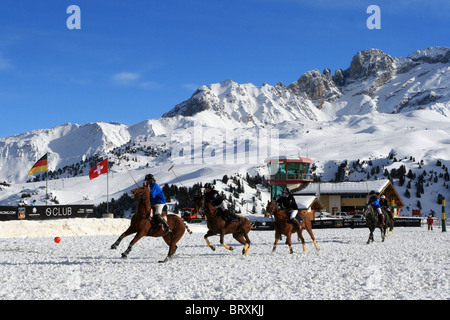 POLO MATCH, FRANCE VS RUSSIA, AT THE ALTIPORT, COURCHEVEL SKI RESORT AT 1850 METERS, SAVOY (73), FRANCE Stock Photo