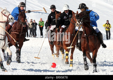 POLO MATCH, FRANCE VS RUSSIA, AT THE ALTIPORT, COURCHEVEL SKI RESORT AT 1850 METERS, SAVOY (73), FRANCE Stock Photo