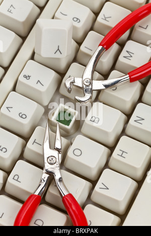 Computer Keyboard and Tools, concept of IT Support Stock Photo