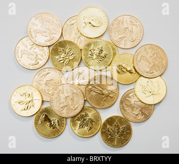 Canadian coins on white background Stock Photo