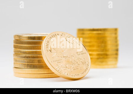 Stack of American coins on white background Stock Photo