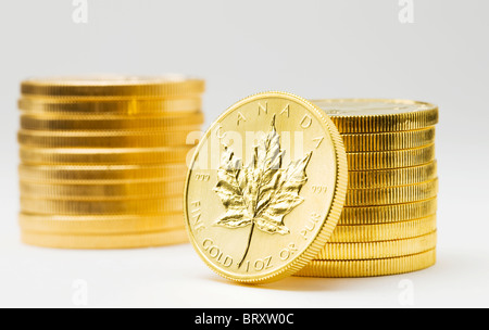 Canadian coins on white background Stock Photo