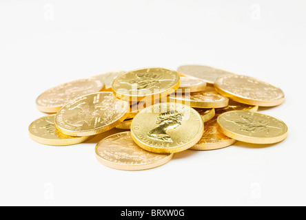 Canadian coins on white background Stock Photo