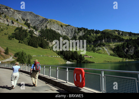 THE SAINT GUERIN DAM, A FRENCH ARCH DAM SITUATED IN THE BEAUFORTAIN NEAR ARECHES-BEAUFORT, SAVOY (73), FRANCE Stock Photo