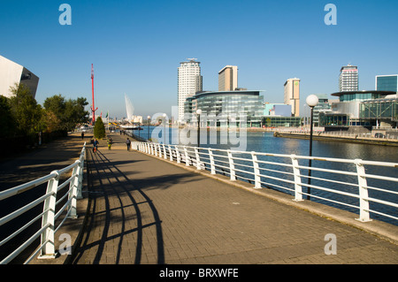 The MediaCityUK complex from the Millennium (Lowry) footbridge approach ramp, Salford Quays, Manchester, UK Stock Photo