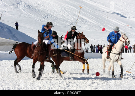 POLO MATCH, FRANCE VS RUSSIA, AT THE ALTIPORT, COURCHEVEL SKI RESORT AT 1850 METERS, SAVOY (73), FRANCE Stock Photo