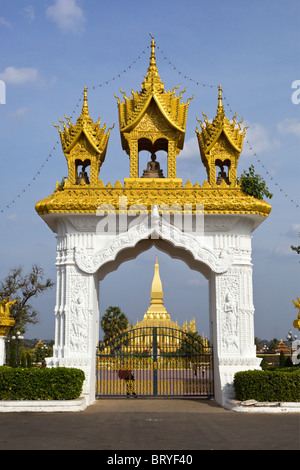 Entrance gate at Pha That Luang Vientiane Laos Stock Photo