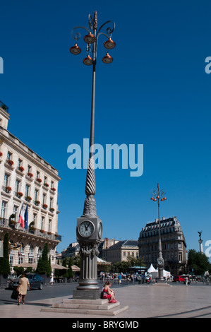 Clocks on Place de la Comedie, Bordeaux, France Stock Photo