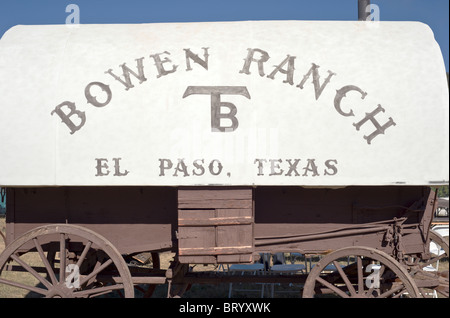 Bowen Ranch chuck wagon, at the Lincoln County Cowboy Symposium and Chuck Wagon Cook-Off, Ruidoso Downs, New Mexico. Stock Photo