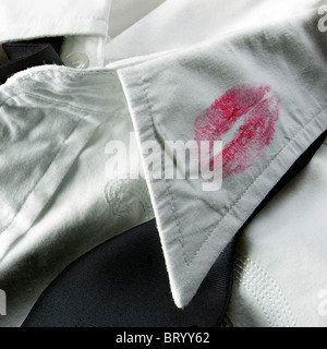 Lipstick on collar Stock Photo