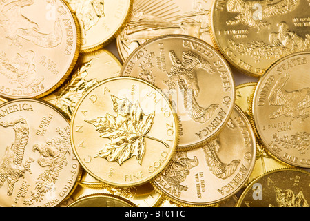 Canadian coins on white background Stock Photo