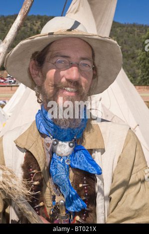 Mountain man Paul Wenzel participates in the annual Cowboy Symposium and Chuck Wagon Cook-off, in Ruidoso Downs, New Mexico. Stock Photo