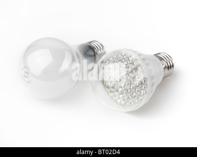 LED and a regular incandescent light bulbs isolated on white background Stock Photo