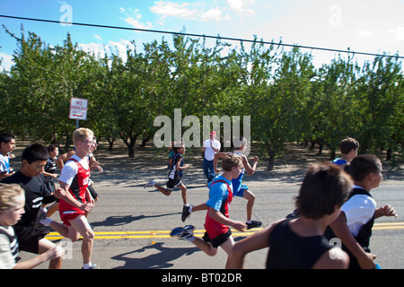 A coed, multi grade level, cross country race at a middle school in Salida California Stock Photo
