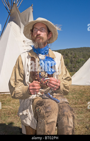 Mountain man Paul Wenzel participates in the annual Cowboy Symposium and Chuck Wagon Cook-off, in Ruidoso Downs, New Mexico. Stock Photo