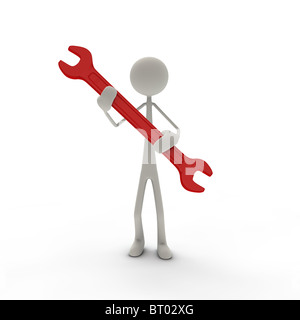 Figure with screw wrench red Stock Photo