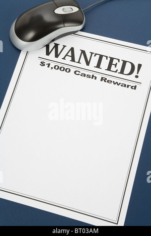 computer mouse and wanted poster, online searching Stock Photo