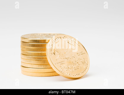 Stack of American coins on white background Stock Photo