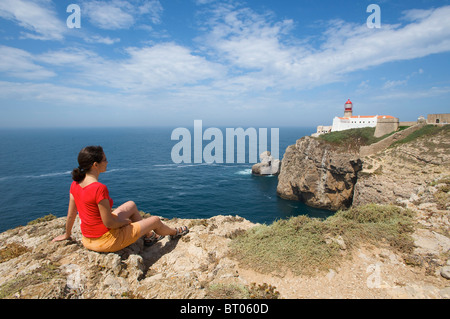 Lighthouse, Cabo de Sao Vicente, Algarve, Portugal Stock Photo