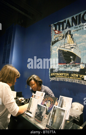 A tourist buying a ticket at the entrance to the Titanic Exhibition, the Luxor Hotel, Las Vegas USA Stock Photo