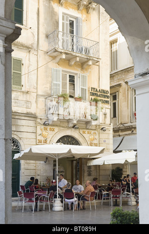 Corfu Town, Corfu Island, Greece. Restaurant cafe in Kapodistriou Street Stock Photo