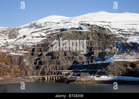 Dinorwig Hydroelectric Power Station in disused Dinorwic slate quarry on Elidir Fawr across Llyn Peris reservoir, Llanberis Snowdonia Wales UK Stock Photo