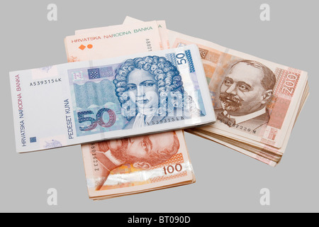 Croatian Kuna banknotes isolated on gray background Stock Photo