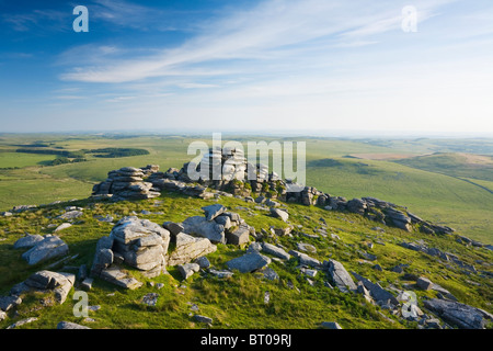 Granite rock formations on the summit of Rough Tor, Bodmin Moor. Cornwall. England. UK. Stock Photo