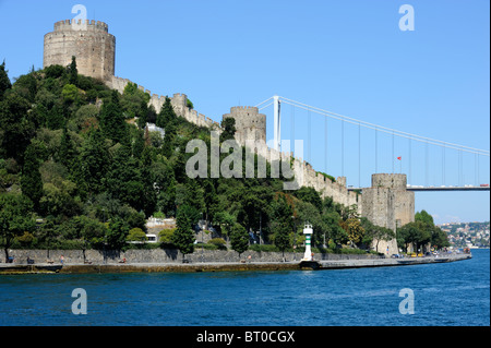 Rumeli Hisari and the Fatih Sultan Mehmet Bridge across the Bosphorus Stock Photo