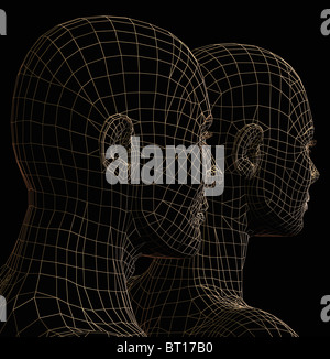 Futuristic couple wire frame silhouette. 3d illustration on black background. Stock Photo