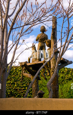 Unique display of bronze statues outside art gallery on Canyon Road in Santa Fe, NM Stock Photo