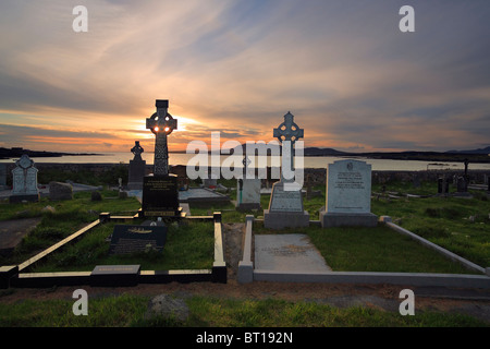 Celtic crosses at cemetery in Carna near Galway and Roundstone, Connemara, Ireland