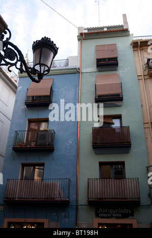Decorative lantern and buildings in the Ciutat Vella or Old Town Valencia Spain Stock Photo