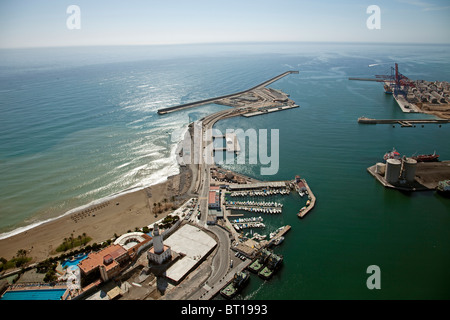 Vista aerea del Puerto de Málaga Costa del Sol Andalucía España Aerial view port of Malaga Costa del Sol Andalusia Spain Stock Photo