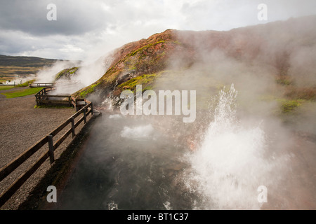 Deildartunguhver, Europes largest hot spring near Kleppjarnsreykir, in Iceland. Stock Photo