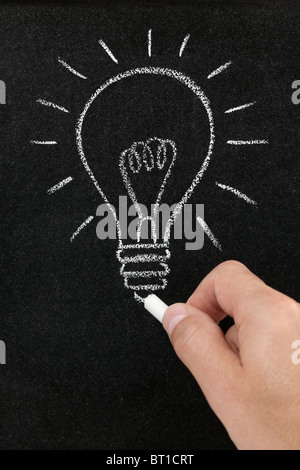 Light bulb drawn on a blackboard Stock Photo