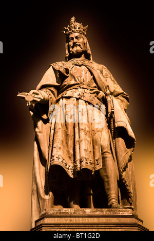 Prague - Charles IV statue in the night by Arnost Handel 1848 Stock Photo