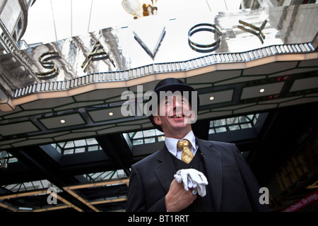 Savoy Hotel in London. Reopened in October 2010 after a complete refurbishment. Photos show the doorman outside the entrance Stock Photo