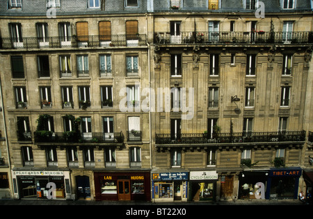 Shops and apartments along the Rue Monge in the 5th Arrondissement, Paris, France Stock Photo