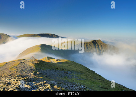 Mountains in the English Lake District above a temperature inversion. Looking toward Hopegill Head and Grasmoor. Stock Photo