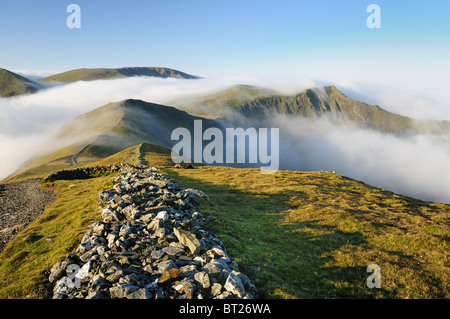 Mountains in the English Lake District above a temperature inversion. Looking toward Hopegill Head and Grasmoor. Stock Photo