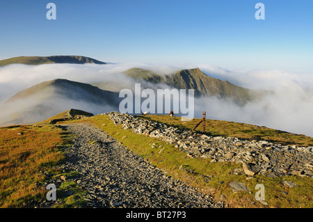 Mountains in the English Lake District above a temperature inversion. Looking toward Hopegill Head and Grasmoor. Stock Photo