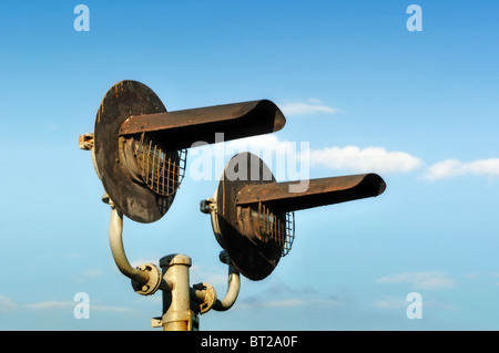 Old rusted grunge railroad light signals, macro closeup Stock Photo