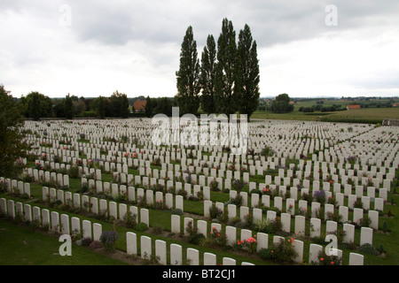 Tynecot cemetery war graves on a cloudy day near Ypres Belgium Stock Photo
