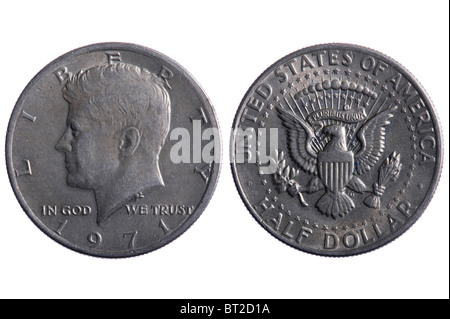 object on white - America Half Dollar coins close up Stock Photo