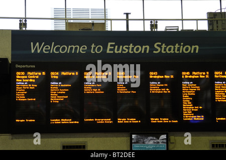 Train departure board at Euston railway station, London, UK. Stock Photo